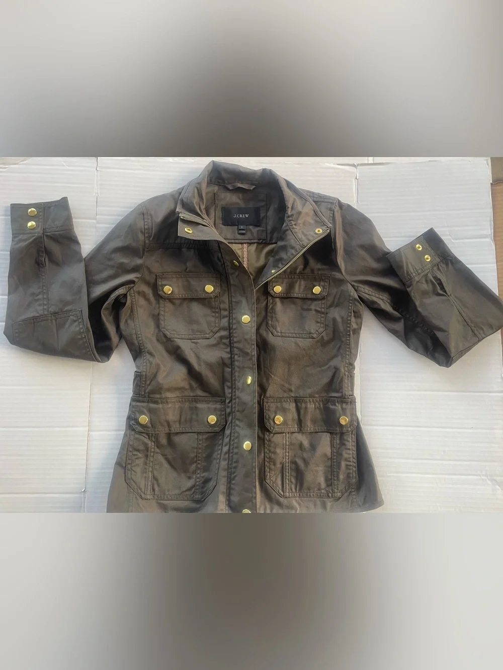 J. Crew Olive Brown Utility Jacket with Gold Hardware